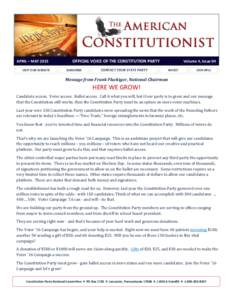 APRIL – MAY 2015 VISIT OUR WEBSITE OFFICIAL VOICE OF THE CONSTITUTION PARTY SUBSCRIBE