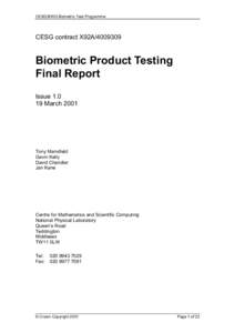 CESG/BWG Biometric Test Programme