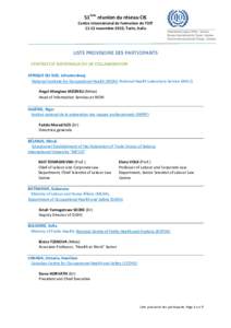 51ème réunion du réseau CIS Centre international de formation de l’OIT[removed]novembre 2013, Turin, Italie LISTE PROVISOIRE DES PARTICIPANTS CENTRES CIS NATIONAUX OU DE COLLABORATION