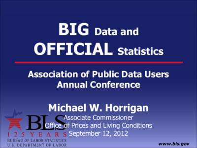 BIG Data and OFFICIAL Statistics Association of Public Data Users Annual Conference  Michael W. Horrigan