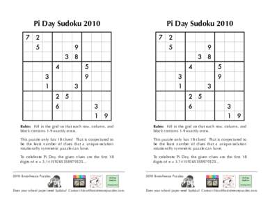 Pi Day SudokuPi Day Sudoku