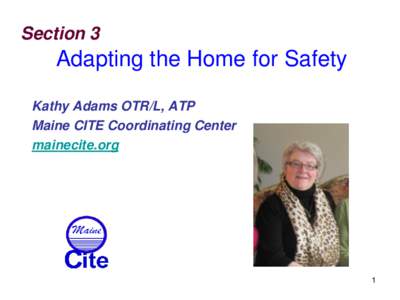Section 3  Adapting the Home for Safety Kathy Adams OTR/L, ATP Maine CITE Coordinating Center mainecite.org