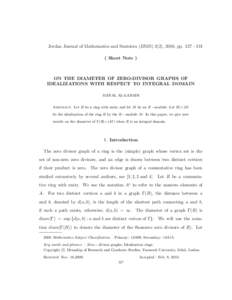 Jordan Journal of Mathematics and Statistics (JJMS) 3(2), 2010, ppShort Note ) ON THE DIAMETER OF ZERO-DIVISOR GRAPHS OF IDEALIZATIONS WITH RESPECT TO INTEGRAL DOMAIN MANAL AL-LABADI
