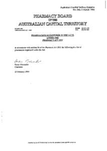 Australian Capital Territory Gazette No. S43,3 March 1994 PHONE[removed]FAX @6)U[removed]