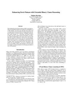 Enhancing Davis Putnam with Extended Binary Clause Reasoning Fahiem Bacchus Dept. Of Computer Science University Of Toronto Toronto, Ontario Canada, M5S 1A4