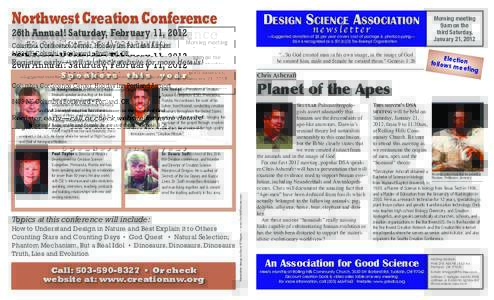 Northwest Creation Conference  DeSiGn Science ASSociAtion newsletter  26th Annual! Saturday, February 11, 2012