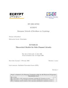 ISTECRYPT European Network of Excellence in Cryptology Network of Excellence Information Society Technologies