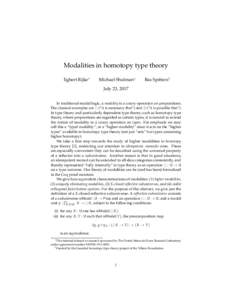 Modalities in homotopy type theory Egbert Rijke∗ Michael Shulman∗  Bas Spitters†