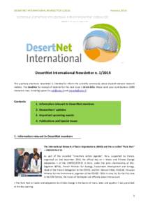 DESERTNET INTERNATIONAL NEWSLETTERFebruary 2016 UROPEAN NETWORK FOR GLOBAL DESERTIFICATION RESEARCH www.european-desertnet.