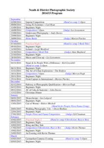 Neath & District Photographic Society[removed]Program September[removed][removed]