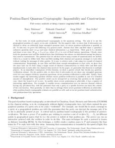 Position-Based Quantum Cryptography: Impossibility and Constructions Full version available at http://arxiv.org/absHarry Buhrman∗ Vipul Goyal§