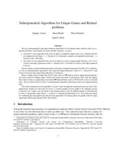 Subexponential Algorithms for Unique Games and Related problems Sanjeev Arora∗ Boaz Barak†