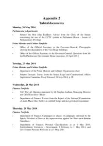 Appendix 2 Tabled documents Monday, 26 May 2014 Parliamentary departments 