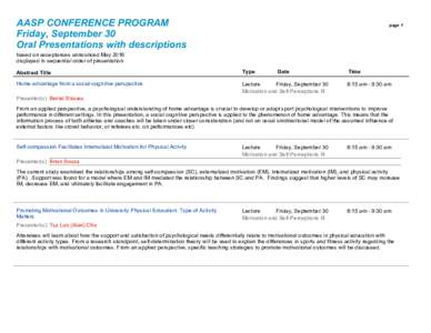 AASP CONFERENCE PROGRAM Friday, September 30 Oral Presentations with descriptions page 1