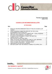 Agenda of Councillor Information Bulletin - 10 April 2014