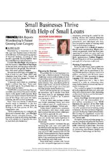 Page 1 of 1  Small Businesses Thrive With Help of Small Loans FINANCE: SBA Reports Microlending Is Fastest