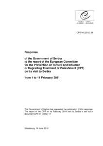 CPT/InfResponse of the Government of Serbia to the report of the European Committee for the Prevention of Torture and Inhuman