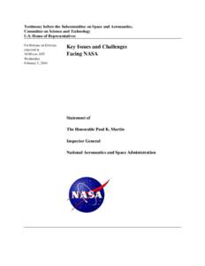 Testimony before the Subcommittee on Space and Aeronautics, Committee on Science and Technology U.S. House of Representatives For Release on Delivery expected at 10:00 a.m. EST