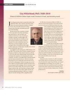 In Memoriam  amwa news Guy Whitehead, PhD, 1920–2016 Winner of AMWA’s Golden Apple Award, President’s Award, and Swanberg Award