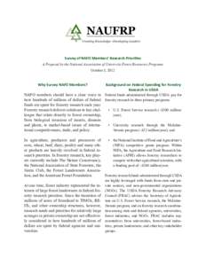    Survey of NAFO Members’ Research Priorities A Proposal by the National Association of University Forest Resources Programs October 5, 2012