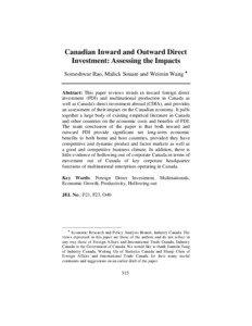 Canadian Inward and Outward Direct Investment: Assessing the Impacts Someshwar Rao, Malick Souare and Weimin Wang ♦