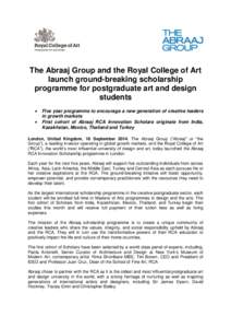 The Abraaj Group and the Royal College of Art launch ground-breaking scholarship programme for postgraduate art and design students  