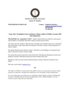 Auditor of Public Accounts Adam H. Edelen FOR IMMEDIATE RELEASE Contact: Stephenie Hoelscher [removed]