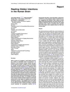 Current Biology 17, 323–328, February 20, 2007 ª2007 Elsevier Ltd All rights reserved  DOIj.cubReport Reading Hidden Intentions