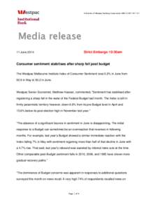 A division of Westpac Banking Corporation ABN[removed]Media release Strict Embargo 10:30am  11 June 2014