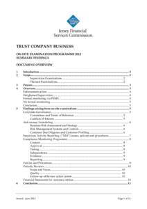 TRUST COMPANY BUSINESS ON-SITE EXAMINATION PROGRAMME 2012 SUMMARY FINDINGS DOCUMENT OVERVIEW 1 2