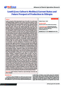 Lentil (Lens Culinaris Medikus) Current Status and Future Prospect of Production in Ethiopia