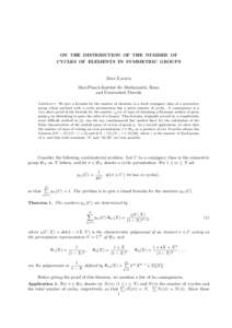 ON THE DISTRIBUTION OF THE NUMBER OF CYCLES OF ELEMENTS IN SYMMETRIC GROUPS Don Zagier Max-Planck-Institut f¨ ur Mathematik, Bonn
