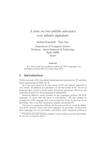 A note on two-pebble automata over infinite alphabets Michael Kaminski Tony Tan Department of Computer Science Technion – Israel Institute of Technology Haifa 32000