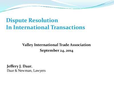 Dispute Resolution In International Transactions