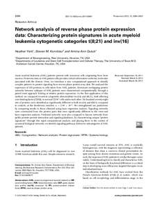 Network analysis of reverse phase protein expression data: Characterizing protein signatures in acute myeloid leukemia cytogenetic categories t(8;21) and inv(16)