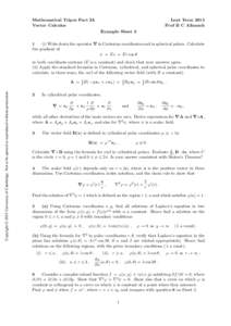 Mathematical Tripos Part IA Vector Calculus Lent Term 2015 Prof B C Allanach Example Sheet 3