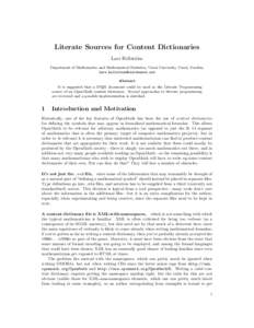 Literate Sources for Content Dictionaries Lars Hellstr¨om Department of Mathematics and Mathematical Statistics, Ume˚ a University, Ume˚ a, Sweden; [removed]