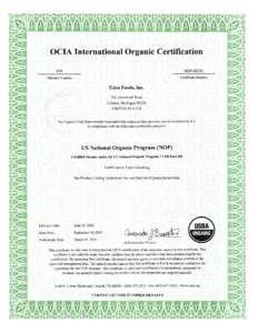 馘鶉 OCIA	
 InternatiOnal Organic Certification 979 NOP■0029‐ 1