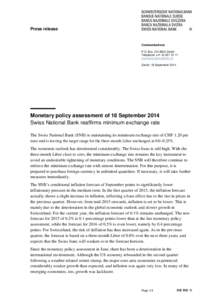Monetary policy assessment of 18 September 2014
				Monetary policy assessment of 18 September 2014