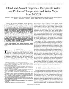 Cloud and aerosol properties, precipitable water, and profiles of temperature and water vapor from MODIS - Geoscience and Remote Sensing, IEEE Transactions on