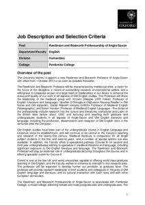 Job Description and Selection Criteria Post