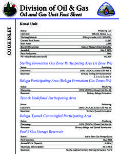 Division of Oil & Gas Oil and Gas Unit Fact Sheet COOK INLET  Kenai Unit