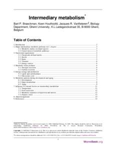 Intermediary metabolism* Bart P. Braeckman, Koen Houthoofd, Jacques R. Vanfleteren§, Biology Department, Ghent University, K.L.Ledeganckstraat 35, B-9000 Ghent, Belgium  Table of Contents