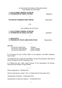 IN THE COURT OF APPEAL OF BELIZE AD 2012 CIVIL APPEAL NO 18 OFTHE ATTORNEY GENERAL OF BELIZE (2) THE MINISTER OF PUBLIC UTILITIES  Appellants