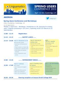 AGENDA  	#LMSpring15 Spring Users Conference and Workshops Hilton Doubletree, Cambridge, UK