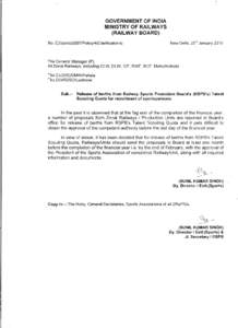 GOVERNMENT OF INDIA MINISTRY OF RAILWAYS (RAILWAY BOARD) The General Manager (P), All Zonal Railways, including CLW, DLW, ICF, RWF, ReF, Metro/Kolkata.