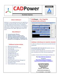 Coordinate Systems  What is CADPower? CADPower - Our flagship productivity software