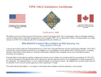 FIPS[removed]Validation Certificate No. 1092