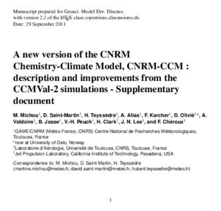 Manuscript prepared for Geosci. Model Dev. Discuss. with version 2.2 of the LATEX class copernicus discussions.cls. Date: 29 September 2011 A new version of the CNRM Chemistry-Climate Model, CNRM-CCM :