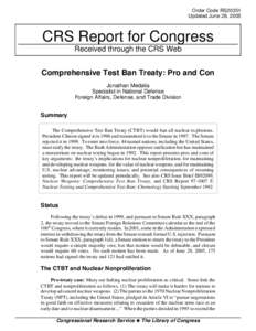 Comprehensive Test Ban Treaty: Pro and Con